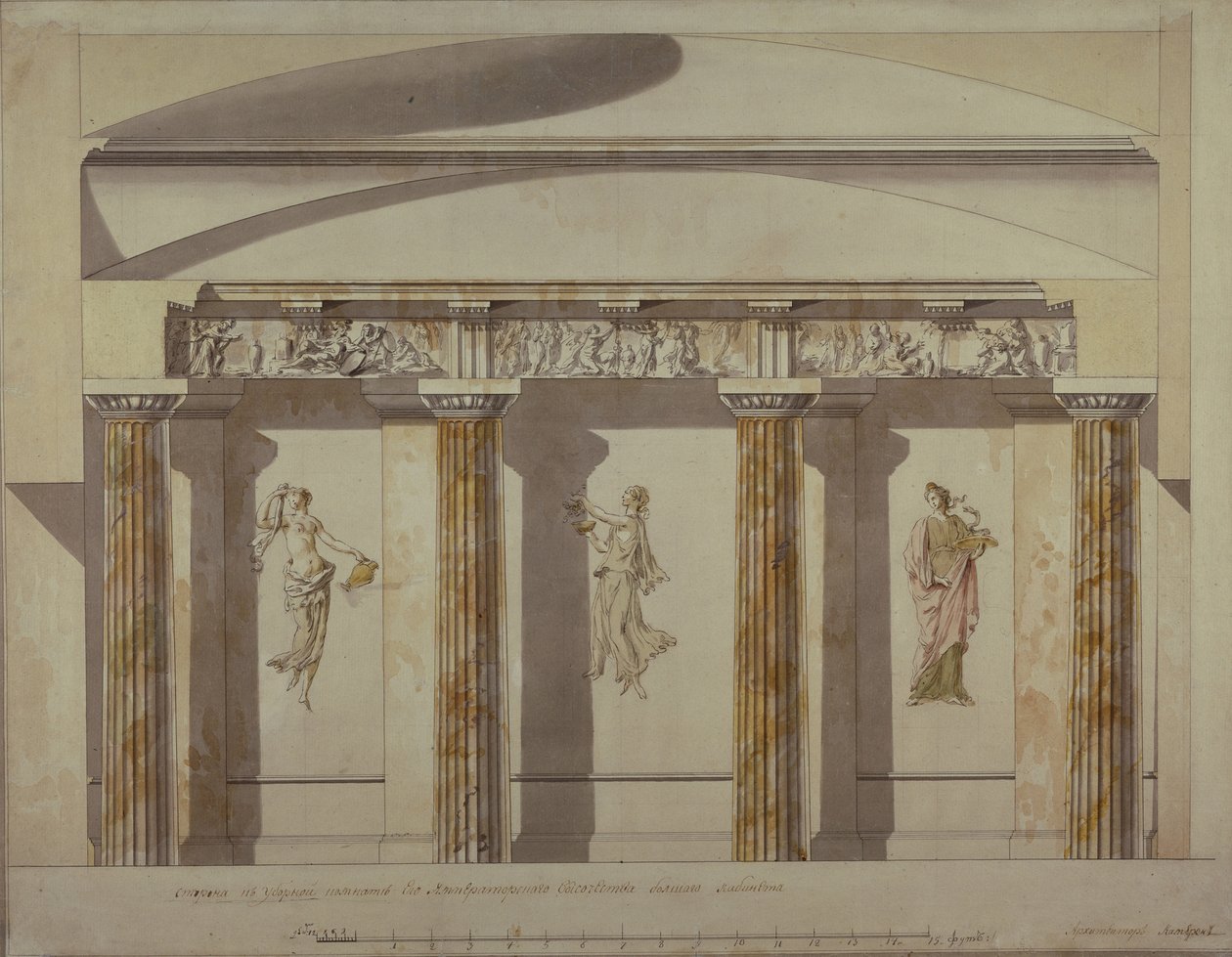 Suunnittelu Pavlovskin palatsin suureen kabinettiin, 1780-luvun alku tekijältä Charles Cameron