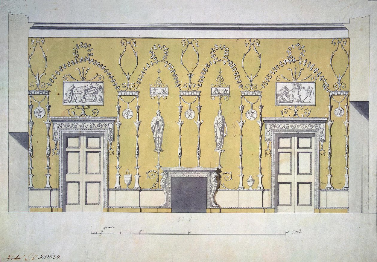 Vihreän ruokasalin suunnittelu Tsarskoje Selossa, 1780-luvun alku tekijältä Charles Cameron