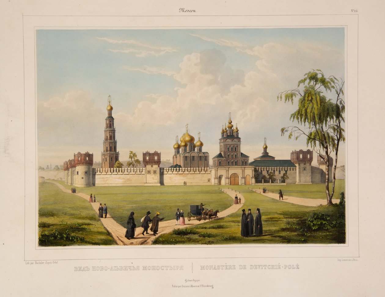 Näkymä Novodevitšin luostarista Moskovassa, 1840-luku tekijältä Charles Claude Bachelier
