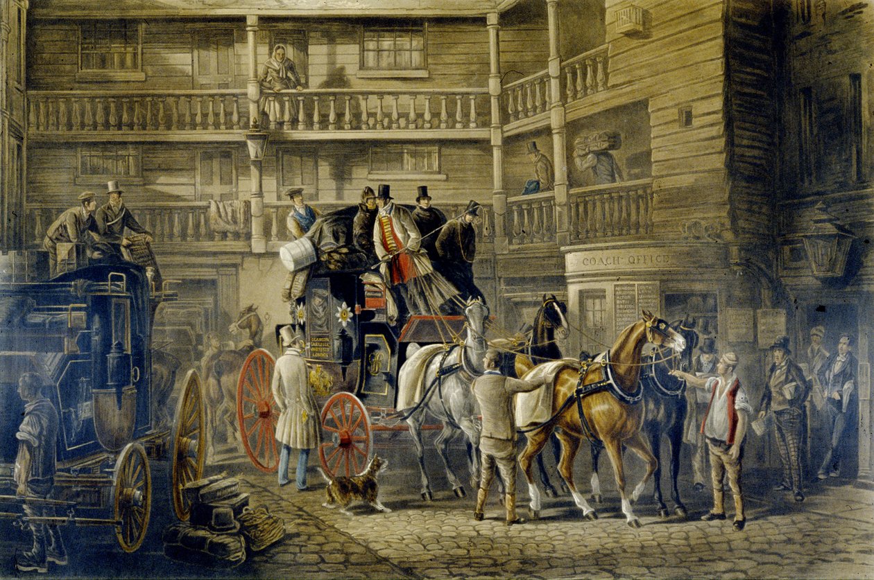 The Olden Time, kirjasta "Fores Coaching Recollections", kaiverrus J. Harris (väri litho) tekijältä Charles Cooper (after) Henderson