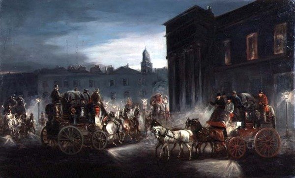 Edinburgh Mail Coach ja muut linja-autot Lamplit Streetillä (öljy) tekijältä Charles Cooper Henderson