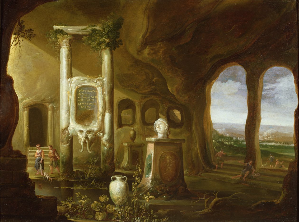 Augustuksen muistomerkki, hahmoineen luolassa, 1600-luku tekijältä Charles Cornelisz de Hooch