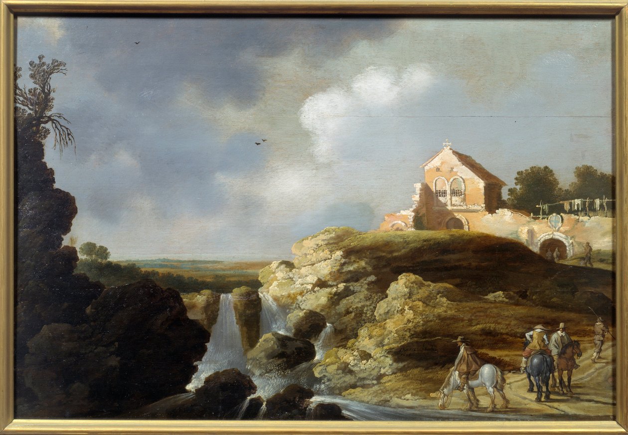 italialainen maisema. Carel De Hoochin maalaus (? - 1638) tekijältä Charles Cornelisz de Hooch