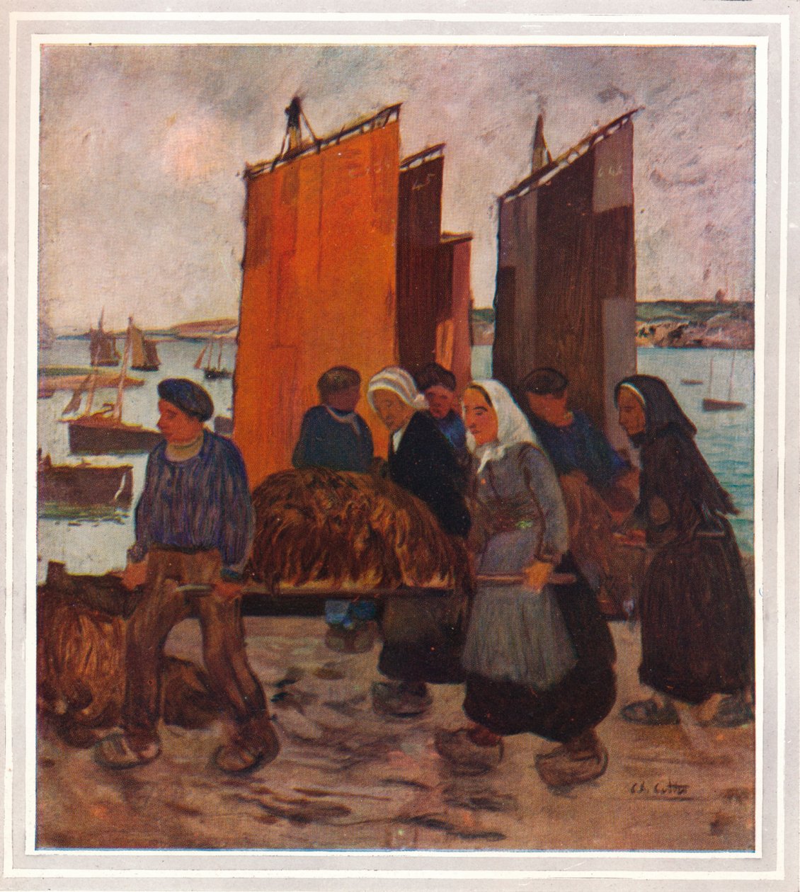Bretonin kalastajat laskeutuvat maihin Le Goemonista, n. 1903 tekijältä Charles Cottet