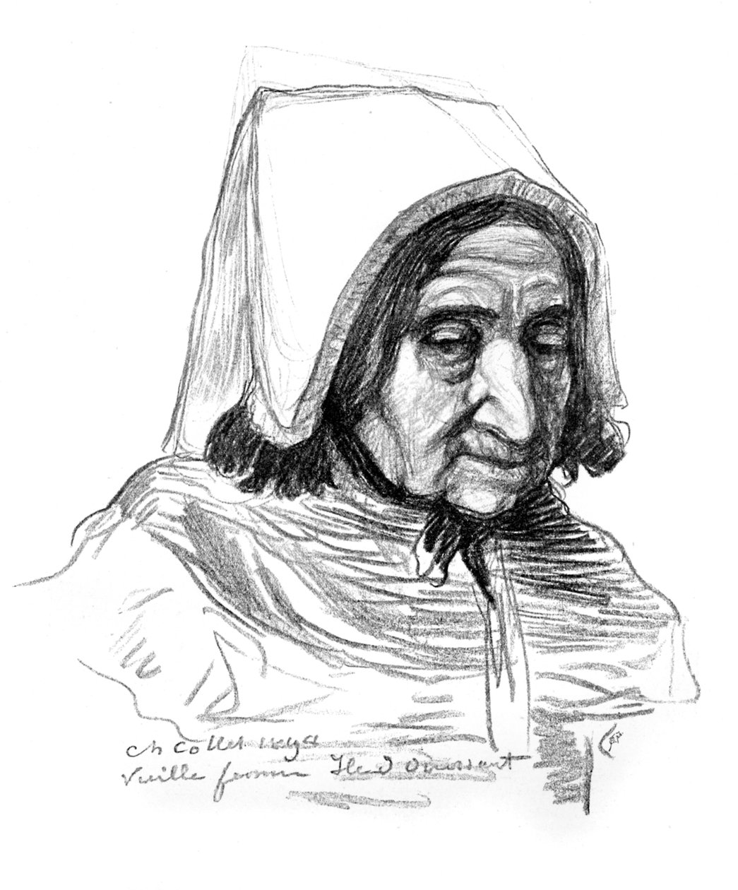 Tutkimus vanhan naisen päästä, 1899. tekijältä Charles Cottet