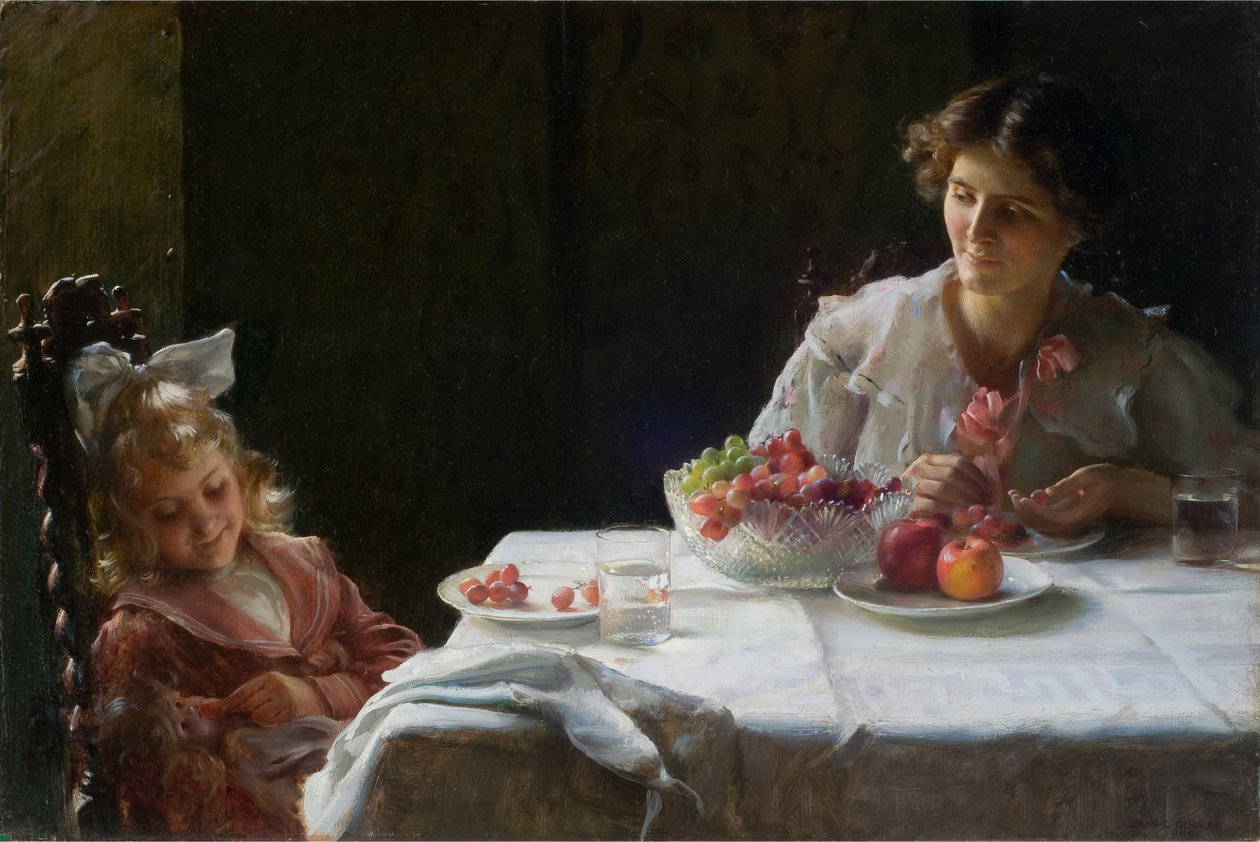 Aamiainen kolmelle 1909 (Öljy kankaalle) tekijältä Charles Courtney Curran