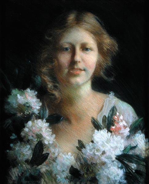 Kukkineen naisen muotokuva tekijältä Charles Courtney Curran