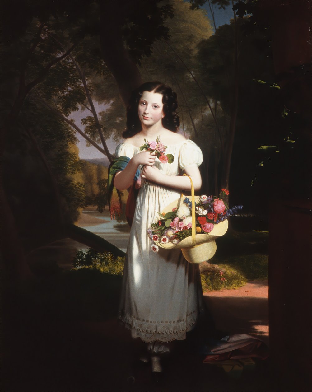 Pikkutyttö kukilla Amelia Palmer, n. 1830. tekijältä Charles Cromwell Ingham