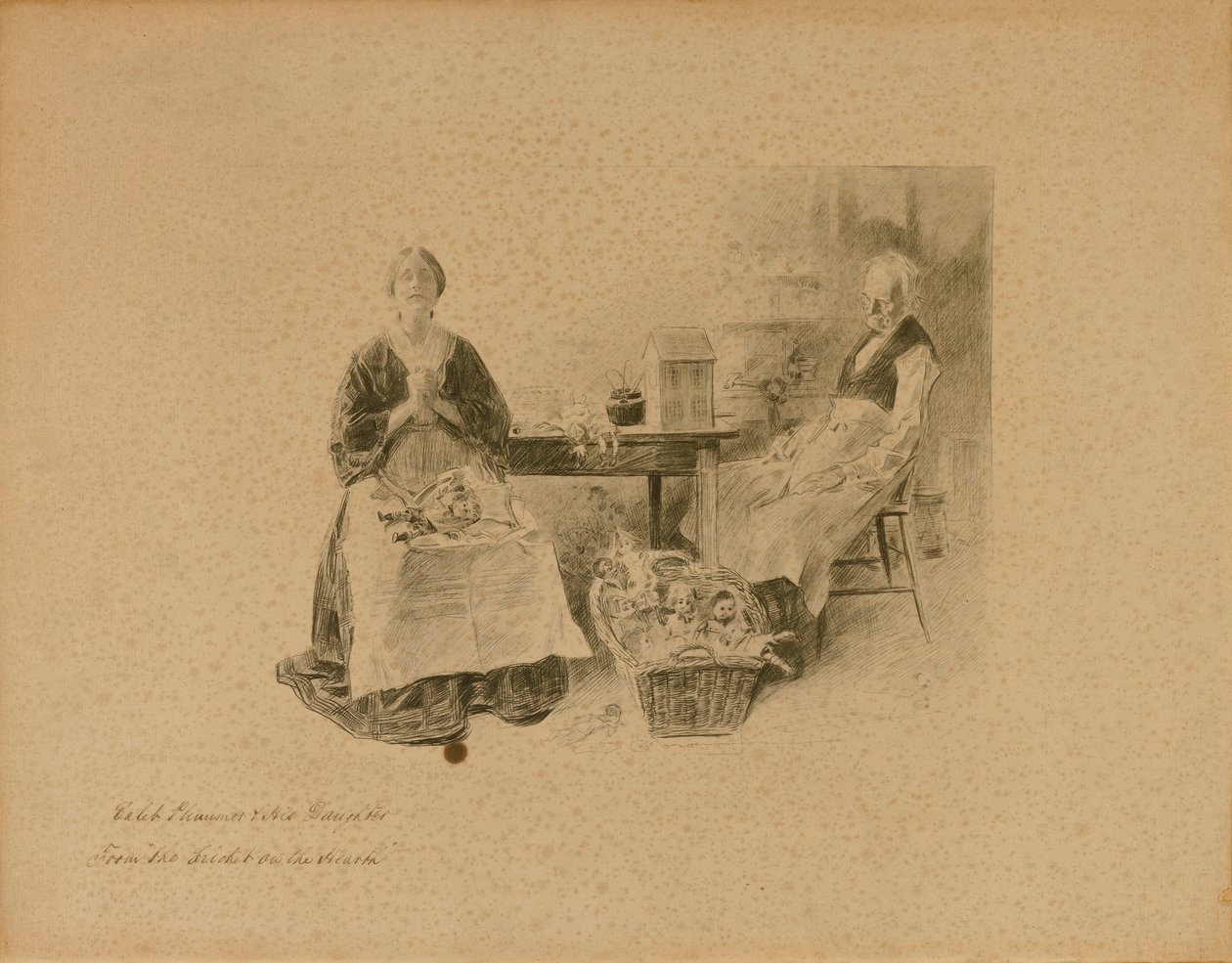 Caleb Plummer ja hänen tyttärensä, elokuvasta "Sirkka sydämessä". tekijältä Charles Dana Gibson