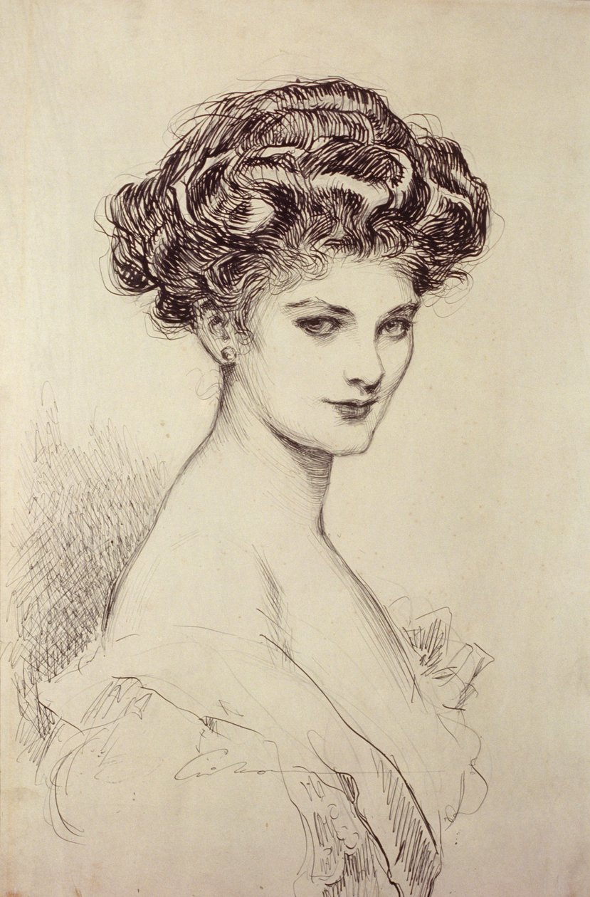 Tutkimus päähän (muste paperille) tekijältä Charles Dana Gibson