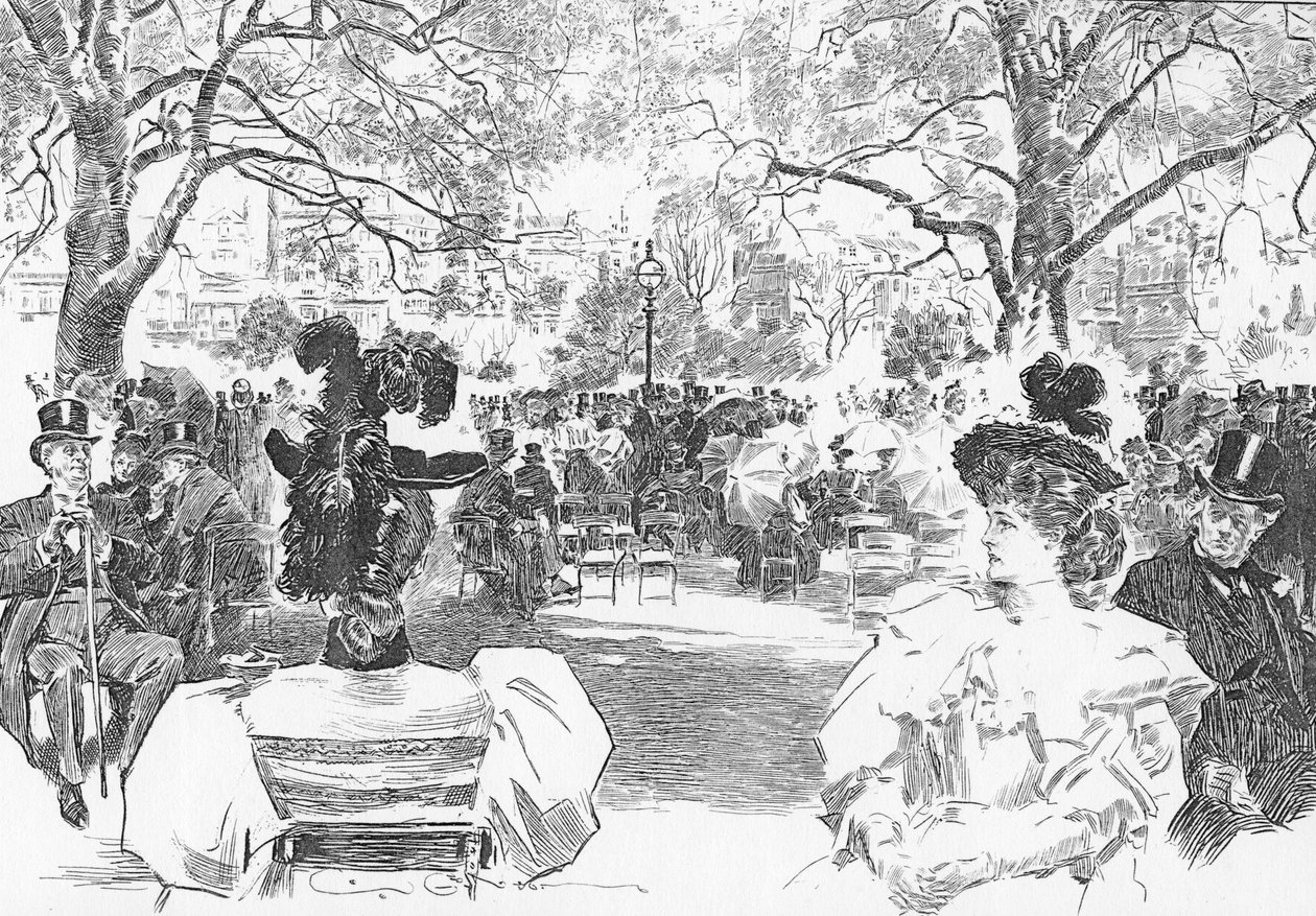 Sunnuntai-iltapäivä lähellä Stanhope Gatea, n. 1897 (litho) tekijältä Charles Dana Gibson