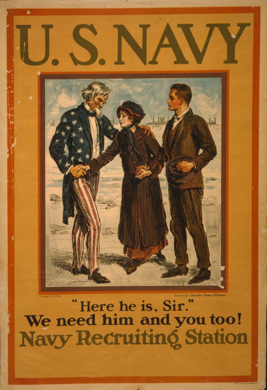 Yhdysvaltain laivasto "Tässä hän on, sir" Me tarvitsemme häntä ja myös sinua! tekijältä Charles Dana Gibson