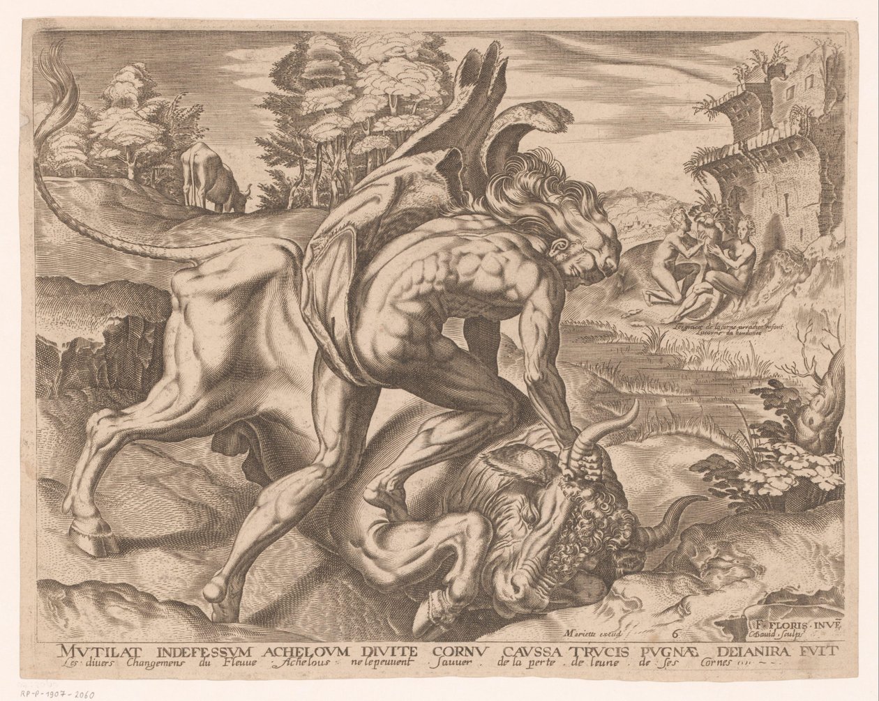 Hercules kesyttää kreetalaisen härän Herculesin työt Frans Florisin jälkeen (sarjan nimi) tekijältä Charles David