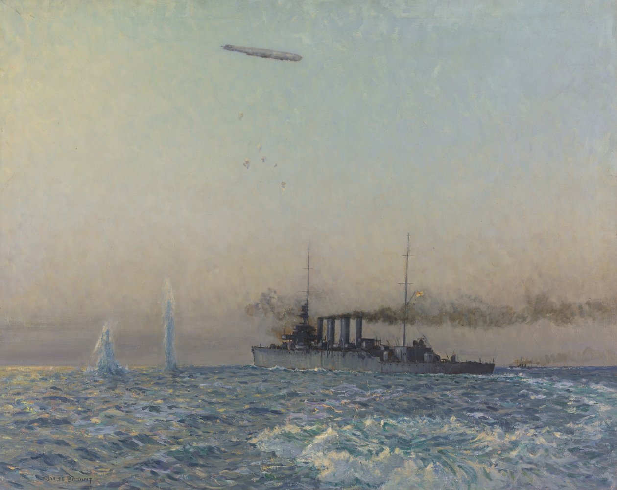 HMAS Sydneyn taistelu Zeppelinin kanssa Pohjanmerellä, 1918 tekijältä Charles David Jones Bryant