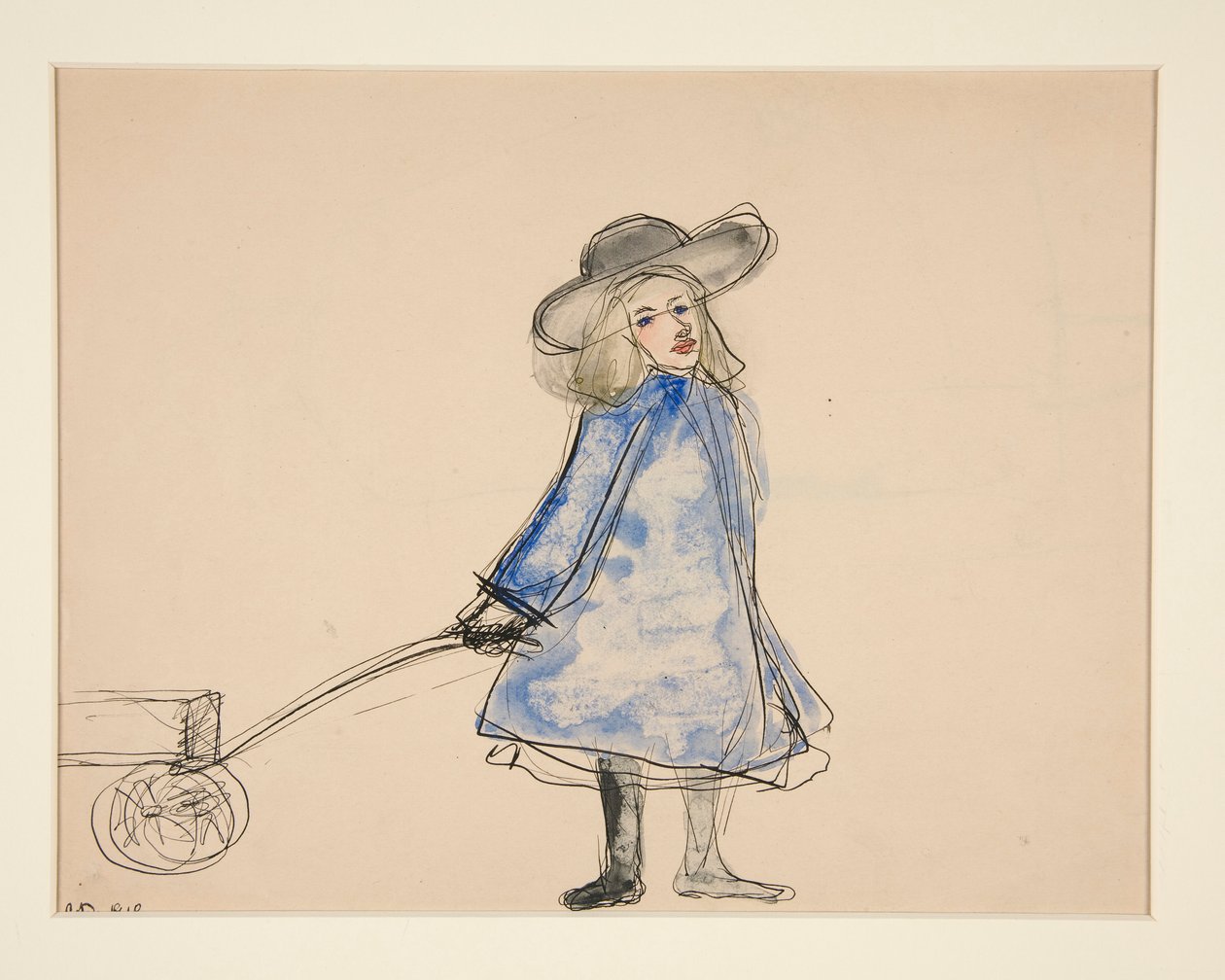 Girl Pulling Wagon (Pin Girl in Blue Dress) (recto); Luonnos miehestä (käänteinen) tekijältä Charles Demuth