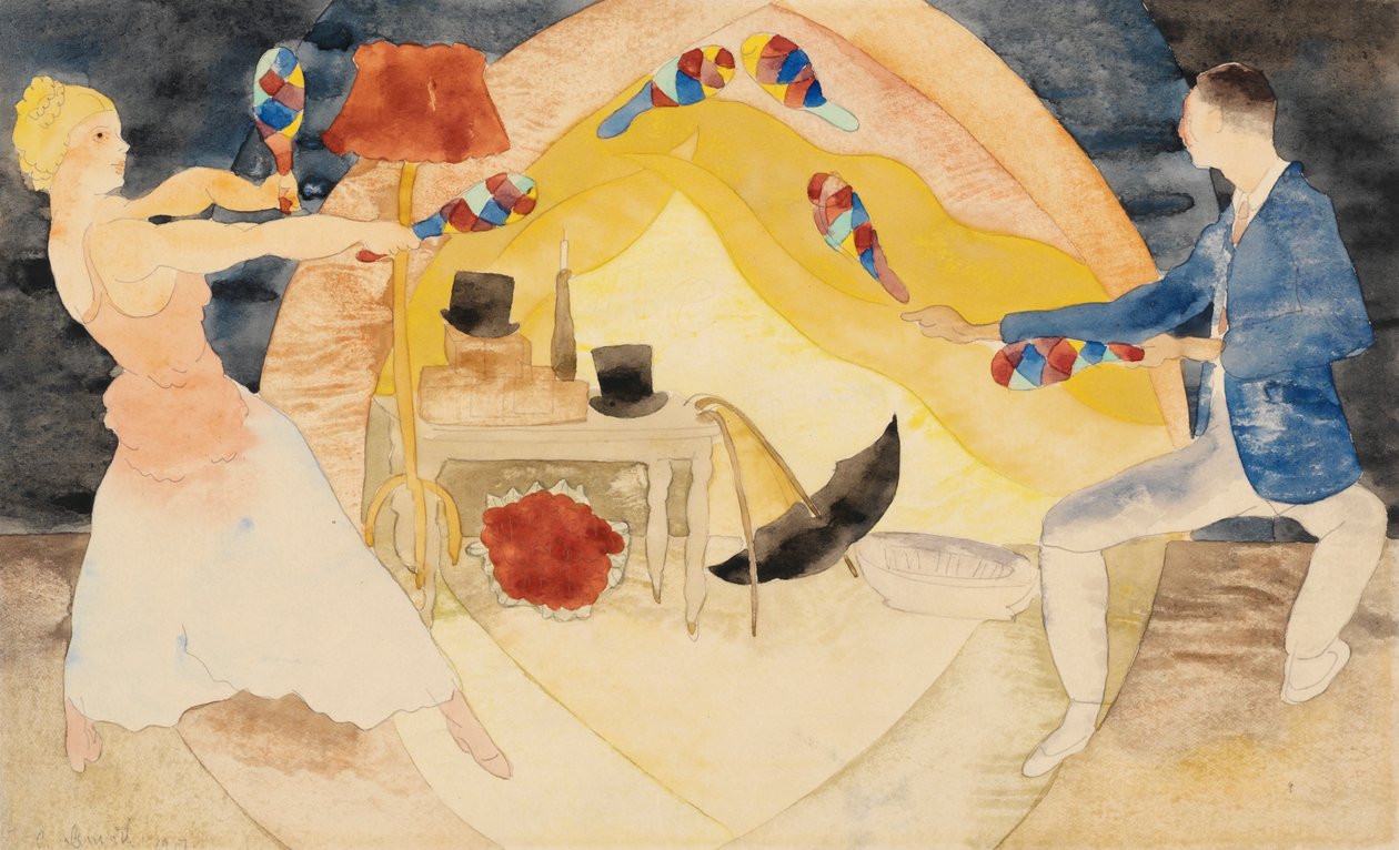 Jonglöörejä voimistelukeilojen kanssa tekijältä Charles Demuth