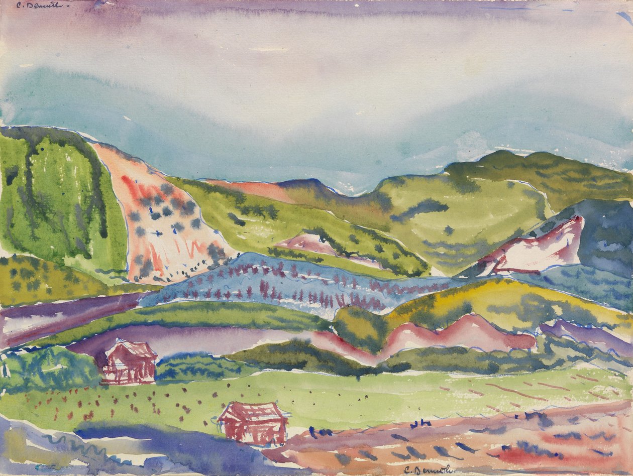 Vuori punaisella talolla, n. 1913 tekijältä Charles Demuth