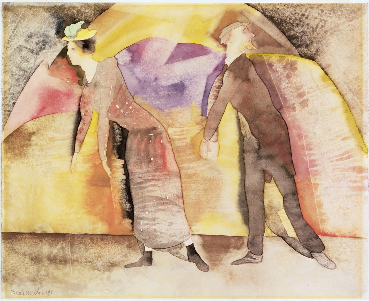 Vaudeville - Nainen ja mies lavalla, 1917 (wc paperilla) tekijältä Charles Demuth