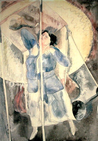 Nainen nyrkkeilysäsin kanssa (akvarelli paperille) tekijältä Charles Demuth