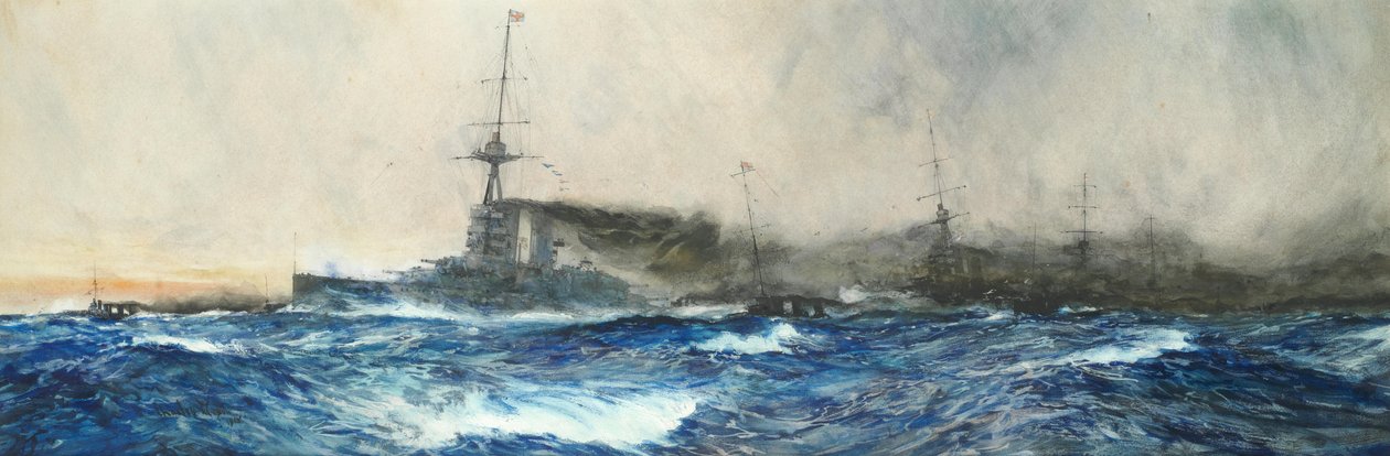 HMS Iron Duke johtaa muita laivaston pääaluksia. tekijältä Charles Dixon