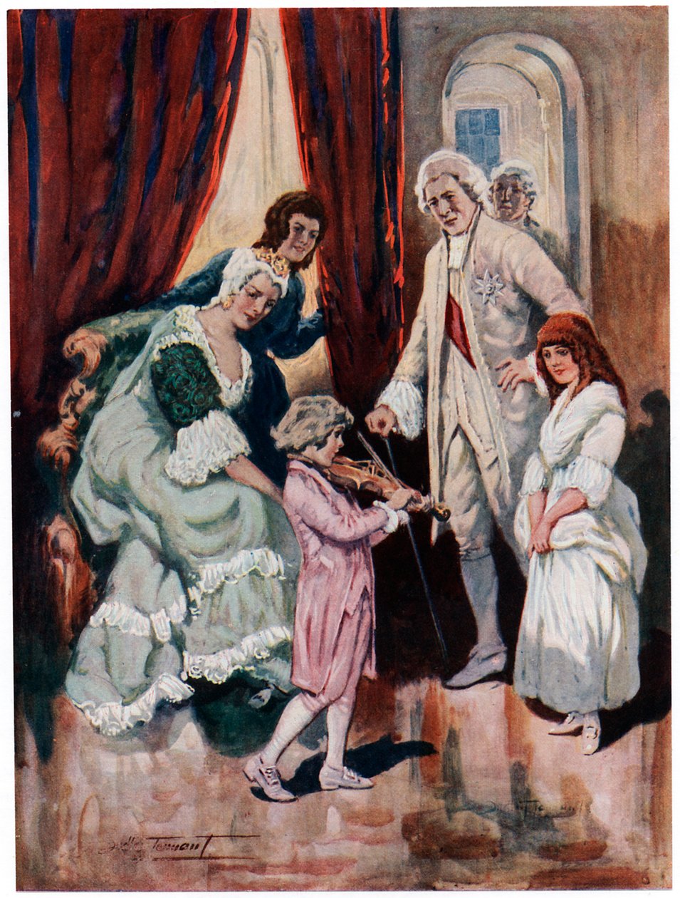 Mozart voittaa Royalin sydämen c1763 1900-luvun alku tekijältä Charles Dudley Tennant