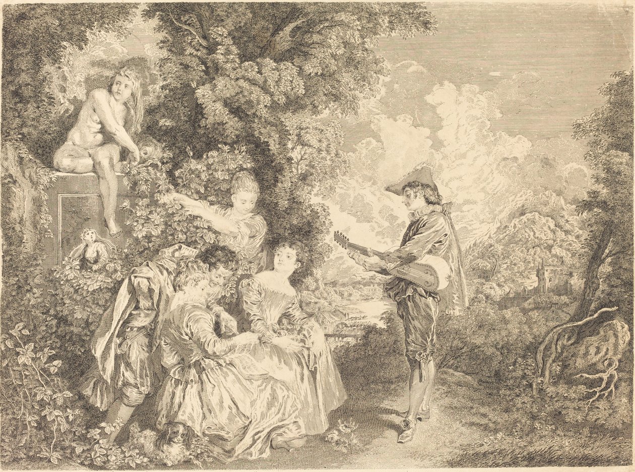 rakkauden oppitunti tekijältä Charles Dupuis after Antoine Watteau