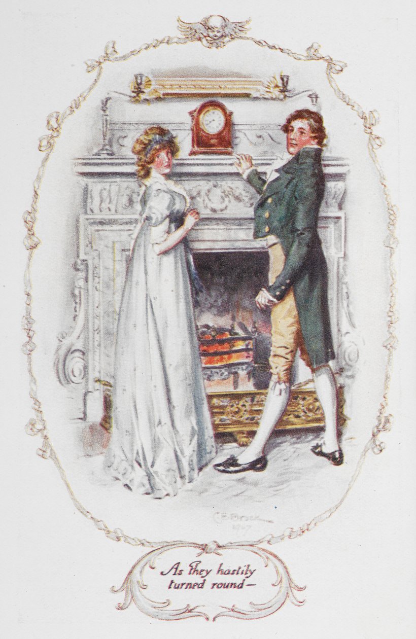 Kun he kiireesti kääntyivät ympäri - kuvitus Jane Austenin teoksesta "Ylpeys ja ennakkoluulo" (värinen lito) tekijältä Charles Edmund Brock