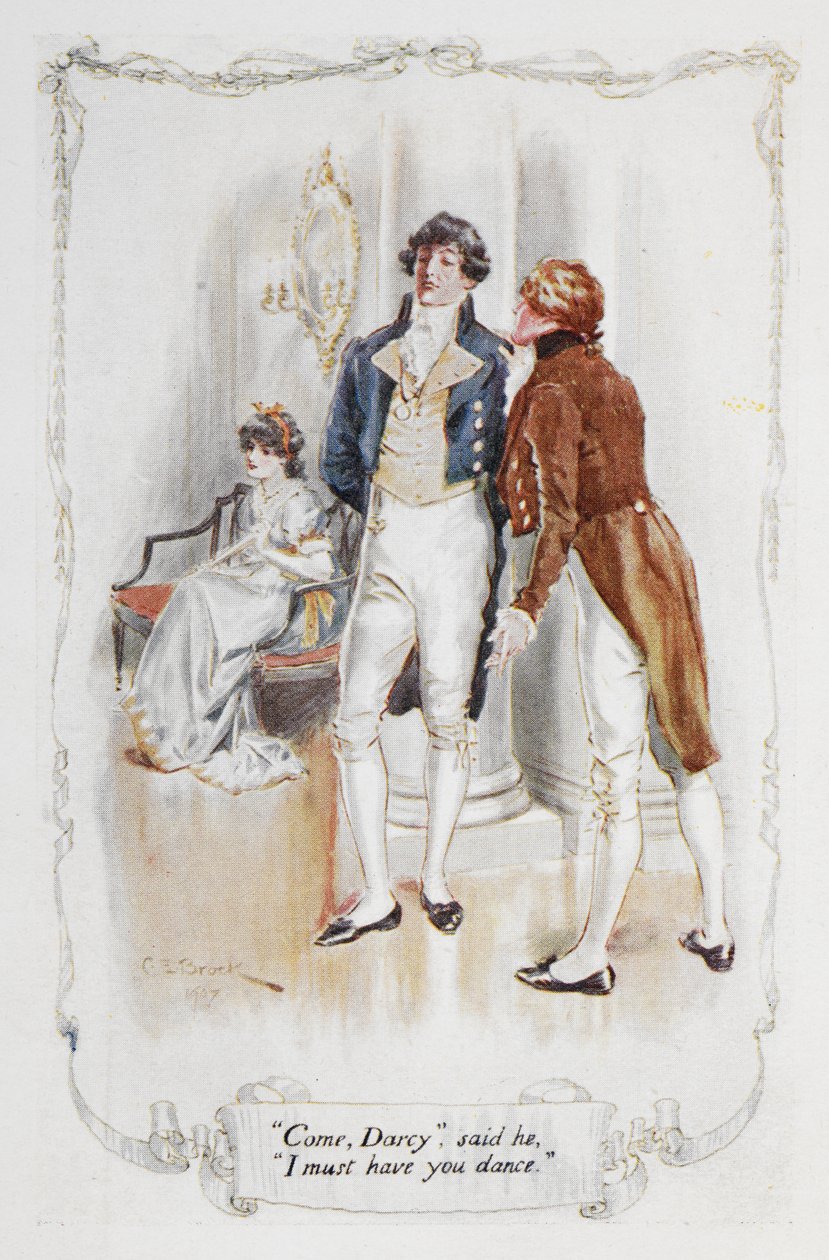 "Come Darcy, minun täytyy saada sinut tanssimaan", kuvitus Jane Austenin Pride and Prejudice -kappaleeseen tekijältä Charles Edmund Brock