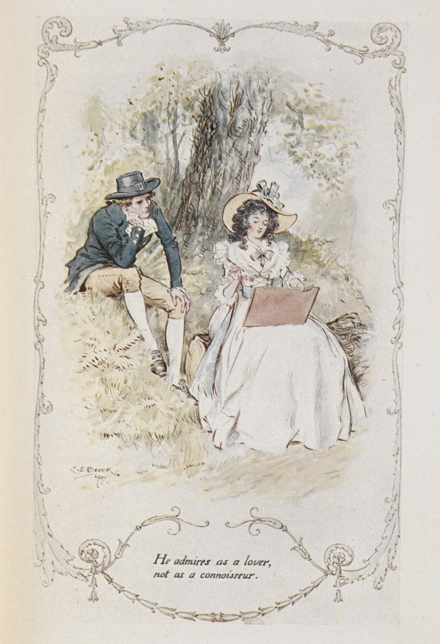 "Hän ihailee rakastajana, ei tuntijana", kuvitus kirjasta "Sense and Sensibility" tekijältä Charles Edmund Brock