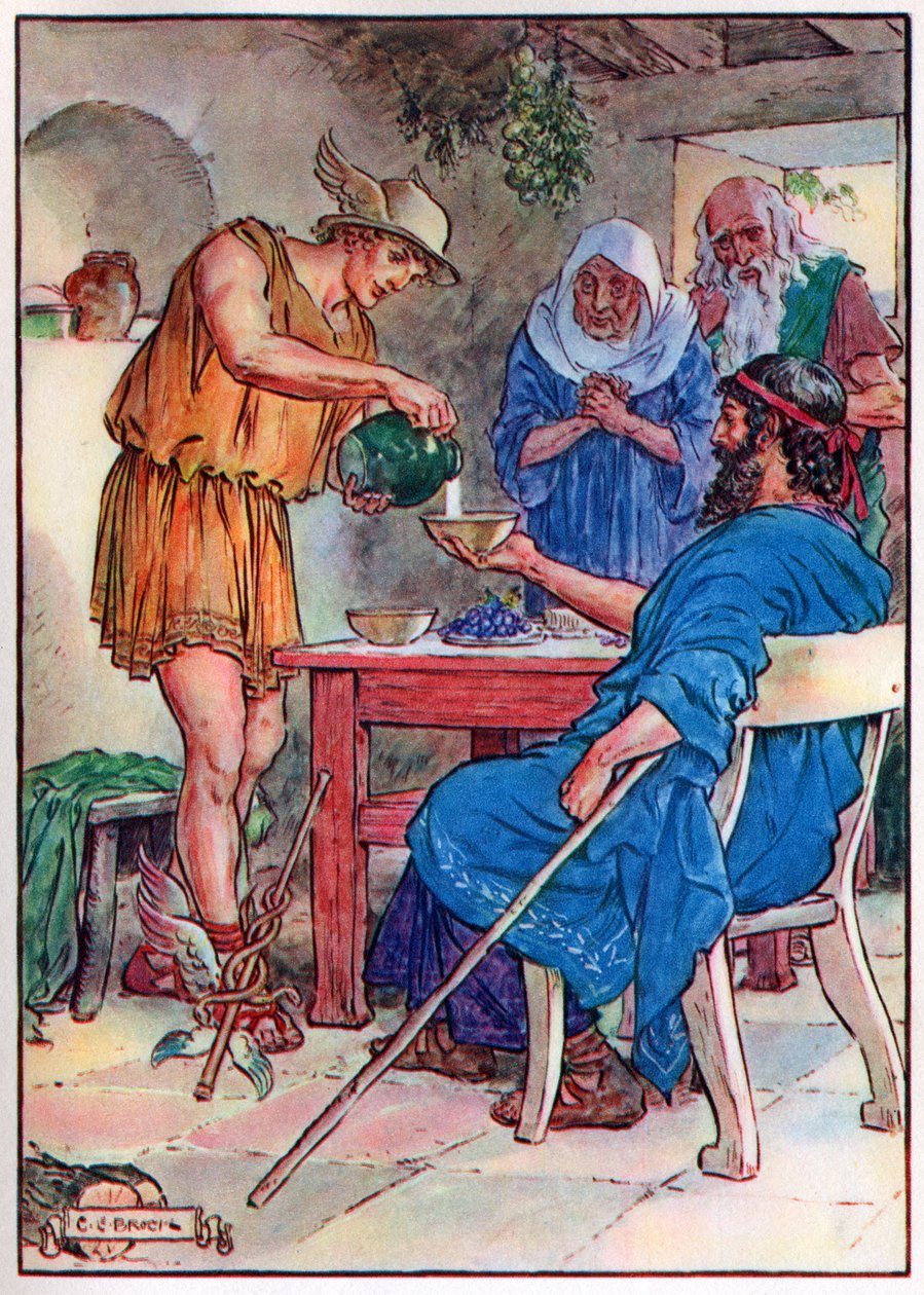 Jupiter ja Mercury Philemonin ja Baucisin talossa, Waverley Book Companyn julkaisijasta "The Children