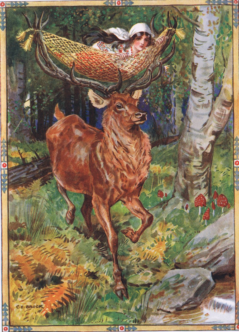Moses Gasterin (1856-1939) Lasten tarinoita romanian legendoista -hirvi riippumatto silkkisen riippumatolla tekijältä Charles Edmund Brock