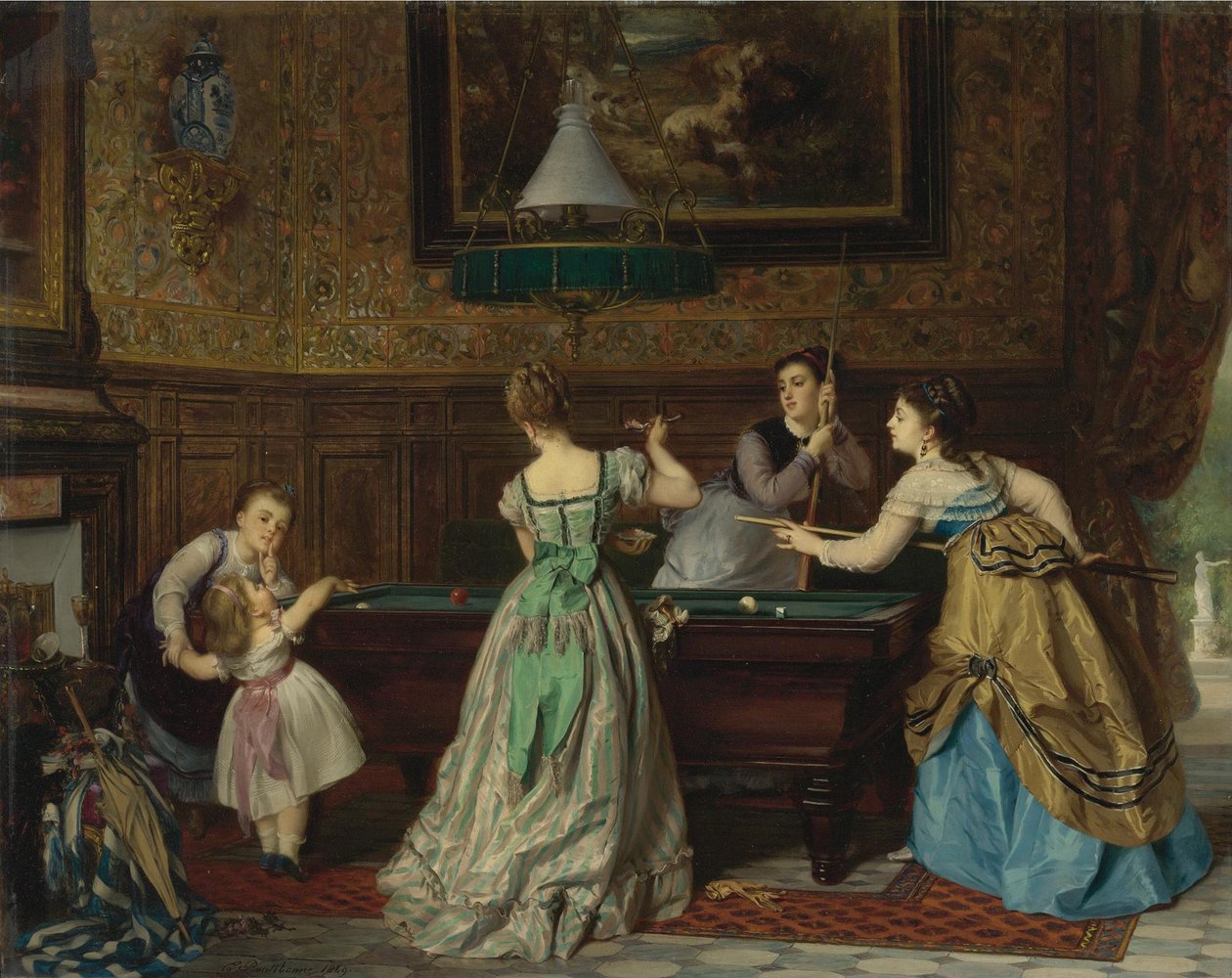 Naiset pelaavat biljardia, 1869 tekijältä Charles Edouard Boutibonne