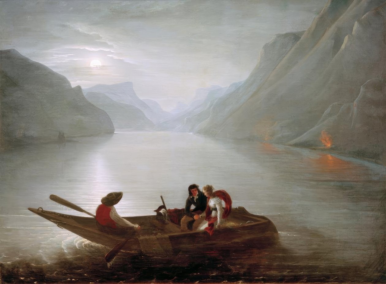 Julie ja Saint-Preux Genevenjärvellä tekijältä Charles Edouard Crespy Le Prince