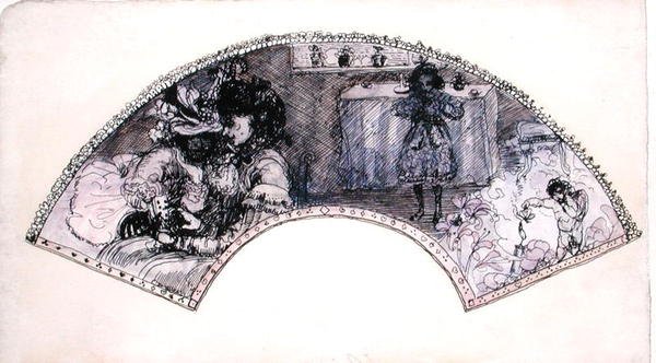Viuhkasuunnittelu (Le Boudoir) (kynä & muste ja akvarelli paperille) tekijältä Charles Edward Conder