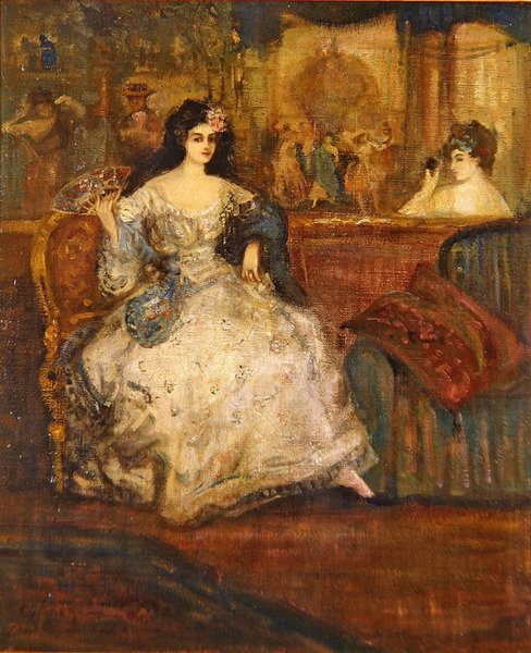 Nainen laatikossa teatterissa (öljy kankaalle) tekijältä Charles Edward Conder