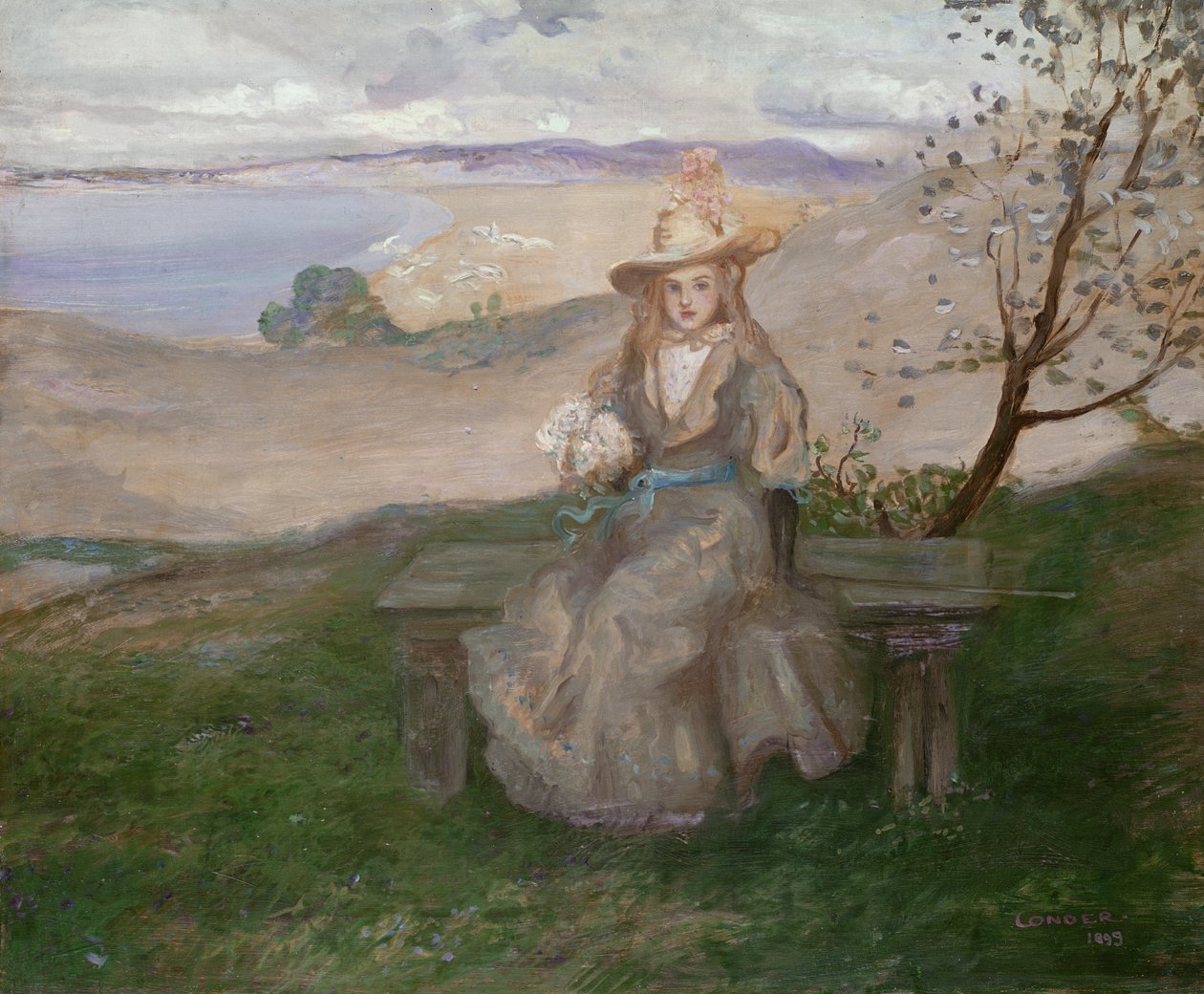 Tyttö kimpun kanssa Swanage Bayn yllä, 1899 tekijältä Charles Edward Conder