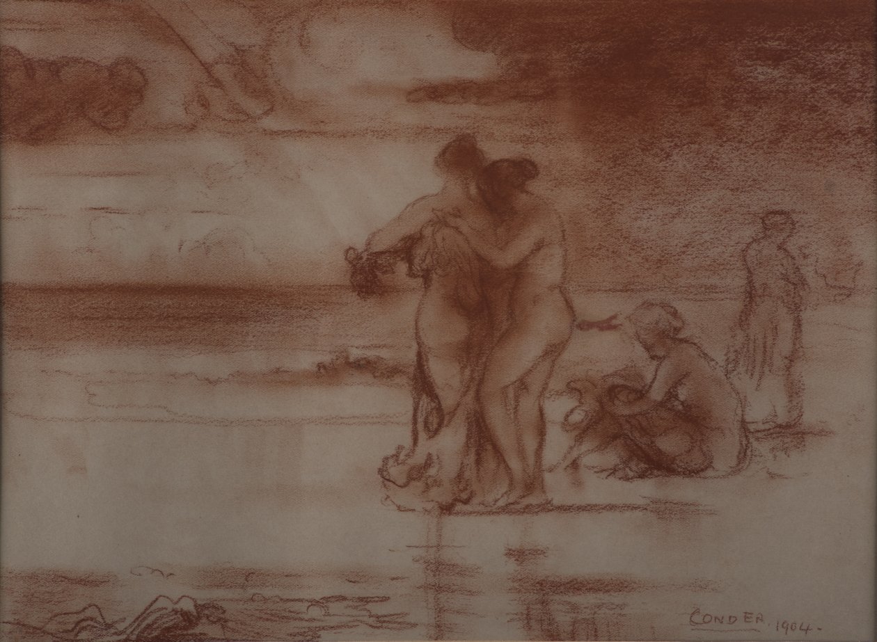 Alastonkylpy, 1904 (punainen liitu paperille) tekijältä Charles Edward Conder