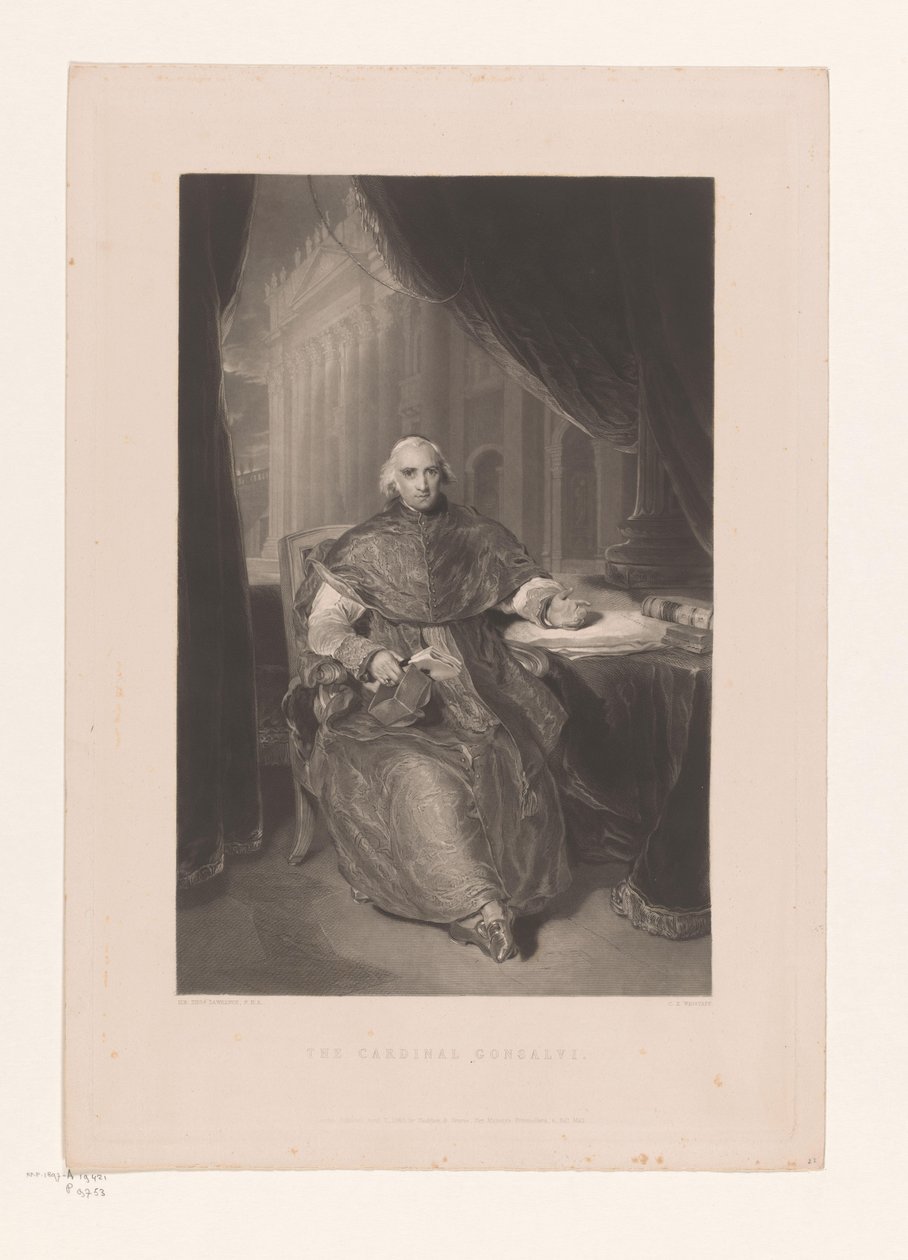 Portret van Ercole Consalvi Kardinaali Gonsalvi (nimi esineessä) tekijältä Charles Edward Wagstaff