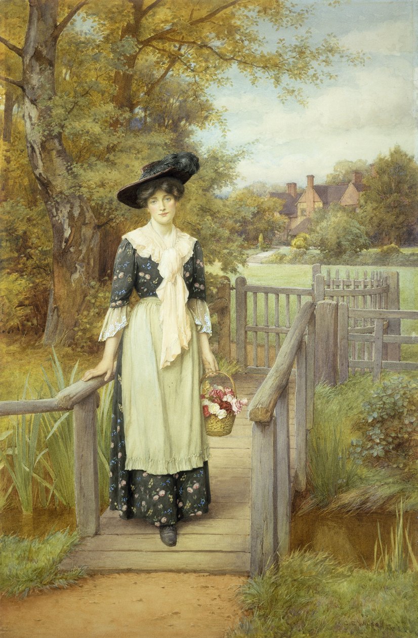 A Country Beauty (kynällä ja guassilla paperilla) tekijältä Charles Edward Wilson