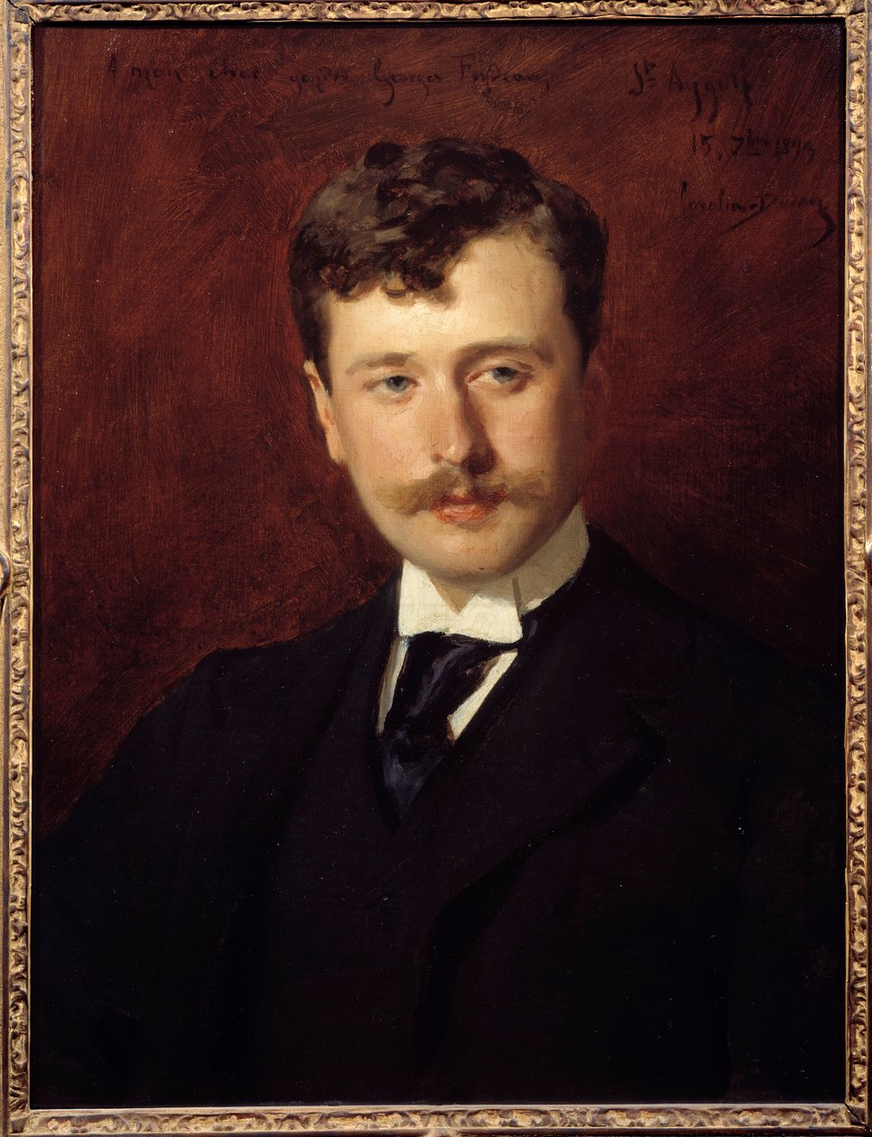 Georges Feydeaun (1862 - 1921) muotokuva dramaattisesta kirjailijasta. Emile Auguste Carolus Duranin (1837-1917) maalaus tekijältä Charles Emile Auguste Carolus Duran