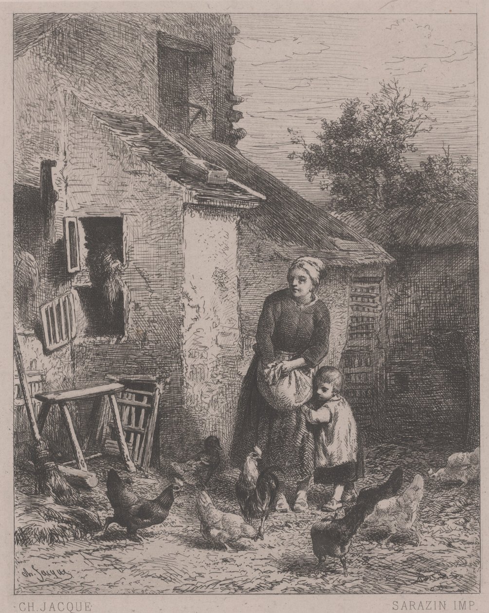 A Corner of Court tai Un Coin de Cour (etsaus, kaiverrus ja kuivakärki) tekijältä Charles Emile Jacque