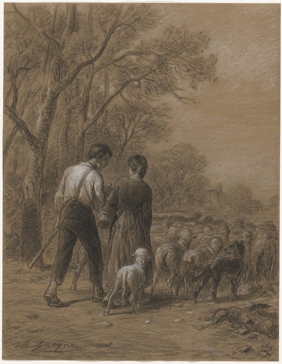 Lampaat tuodaan sisään, 1800-luku. tekijältä Charles Emile Jacque