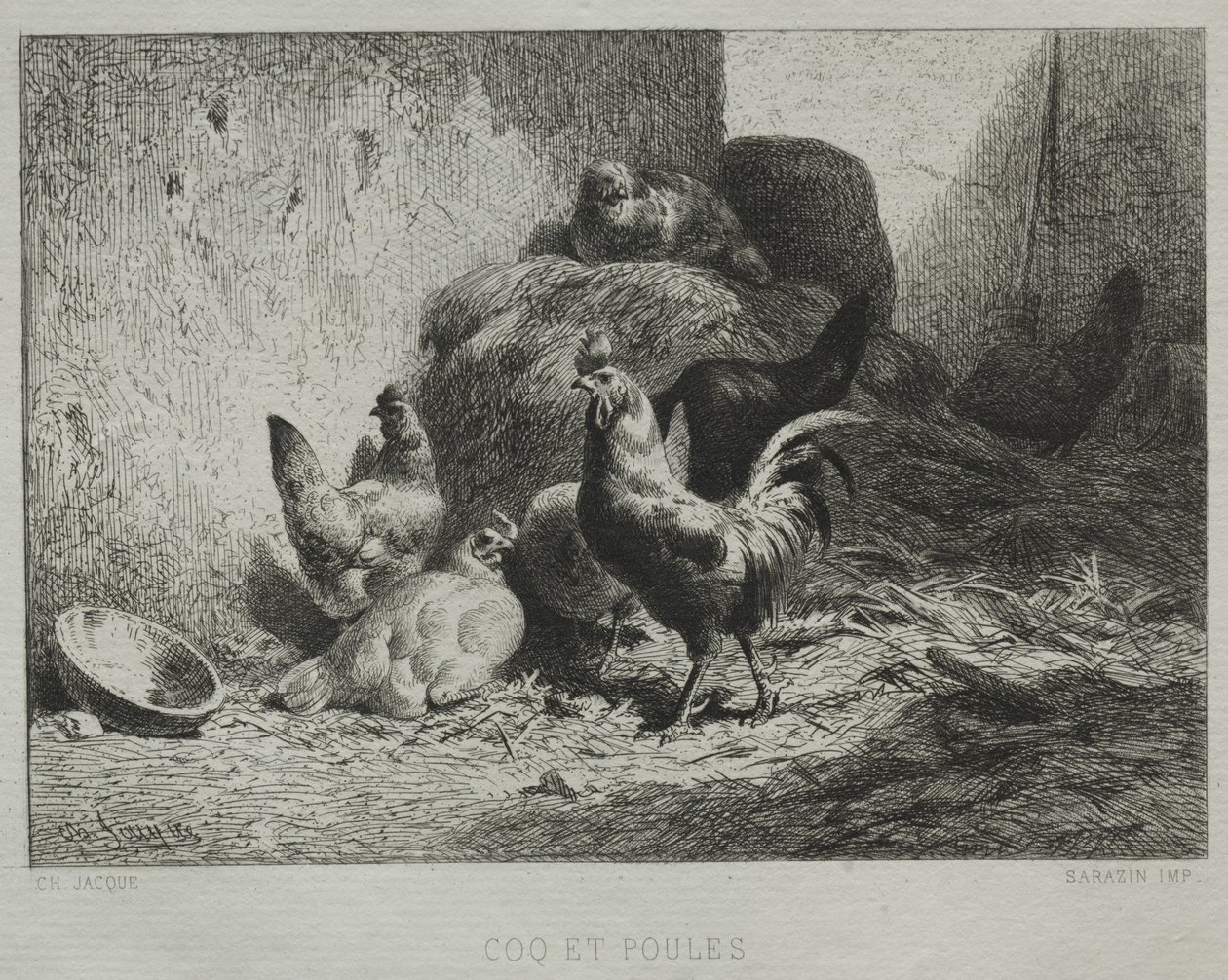 Cock and Hensfinnish tekijältä Charles Emile Jacque