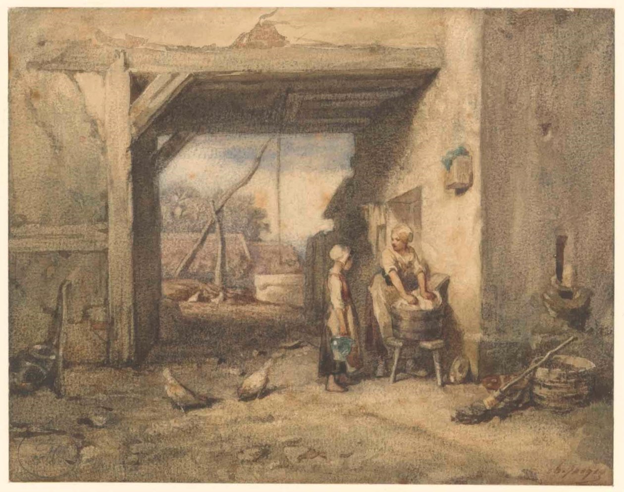Maatilan sisäpiha tekijältä Charles Emile Jacque