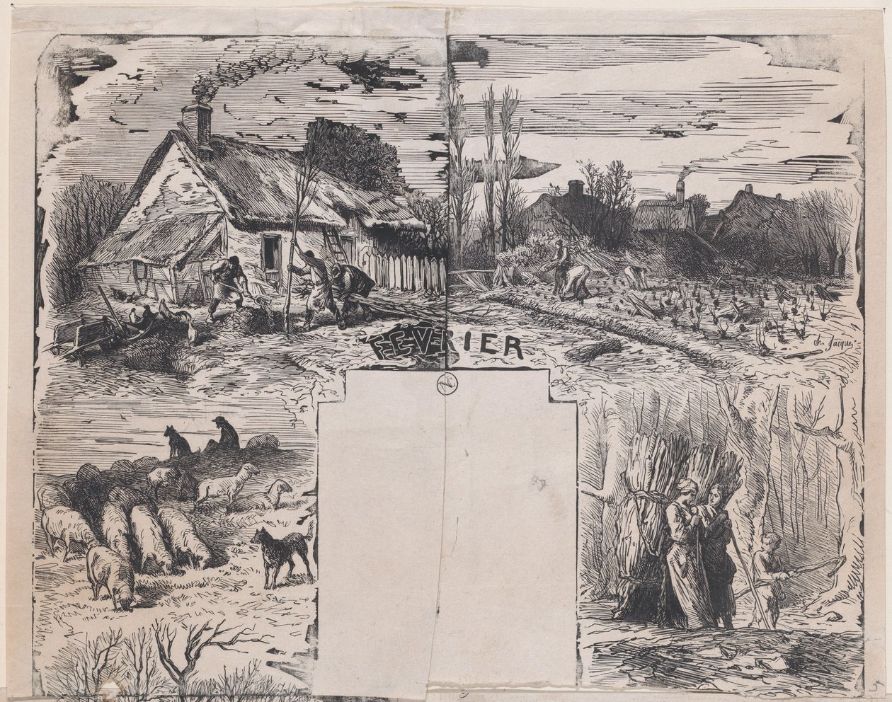 Helmikuu, Album of Rustic Subjects, 1859. tekijältä Charles Emile Jacque