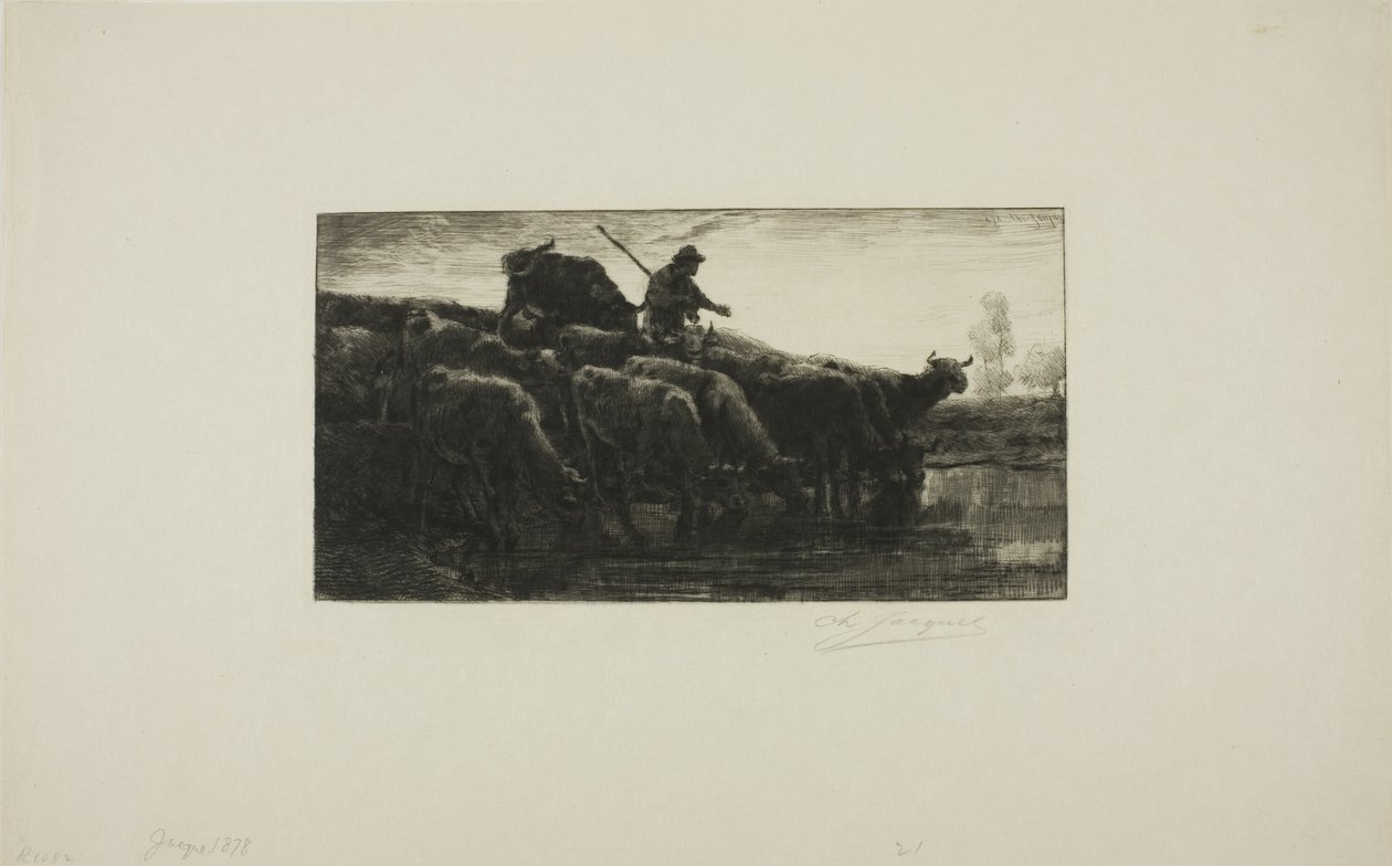 Lehmälauma ruokintakaukalossa tekijältä Charles Emile Jacque