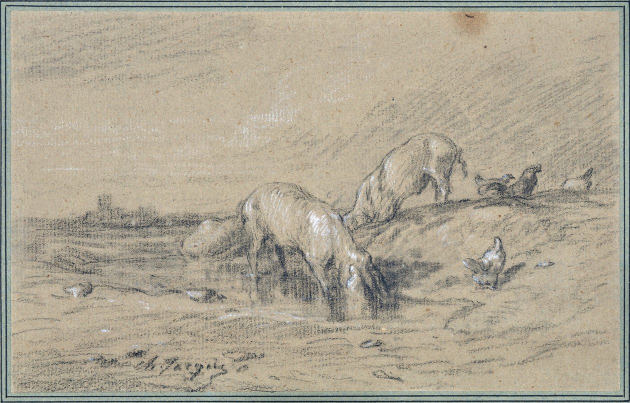 Sikalauma Charles Jacquen piirustus (1813-1894) tekijältä Charles Emile Jacque