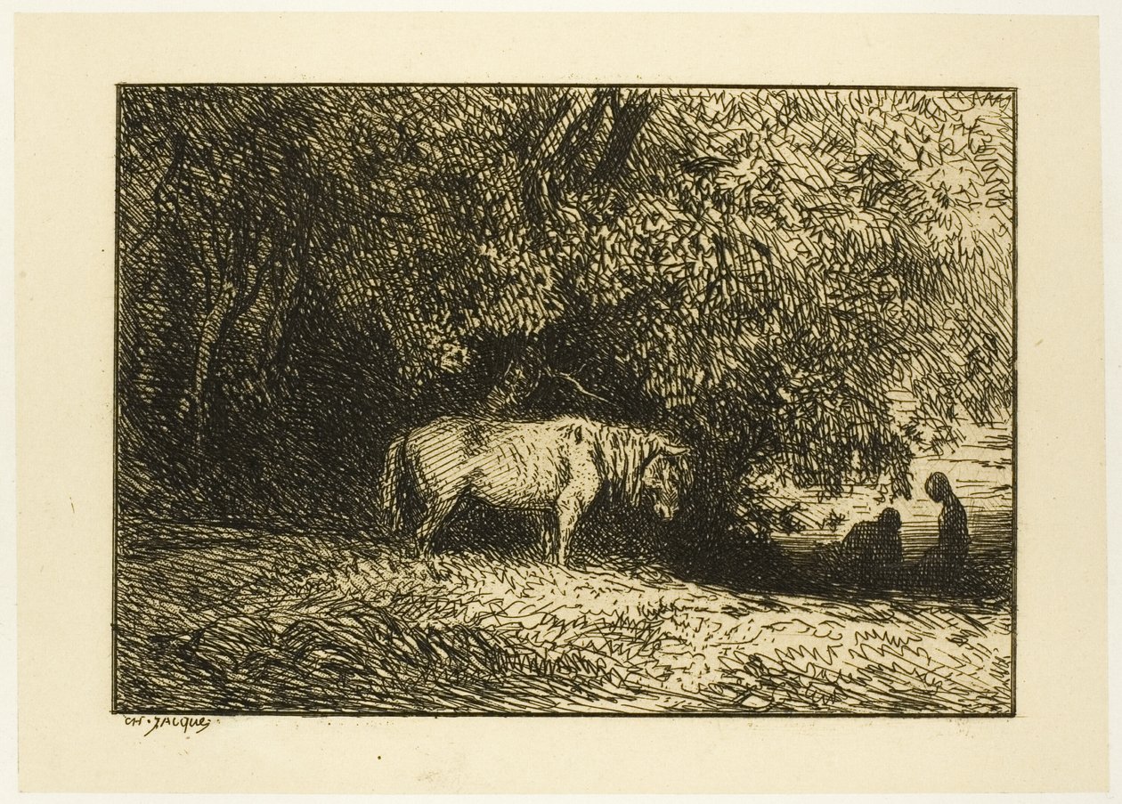 Hevonen metsässä tekijältä Charles Emile Jacque