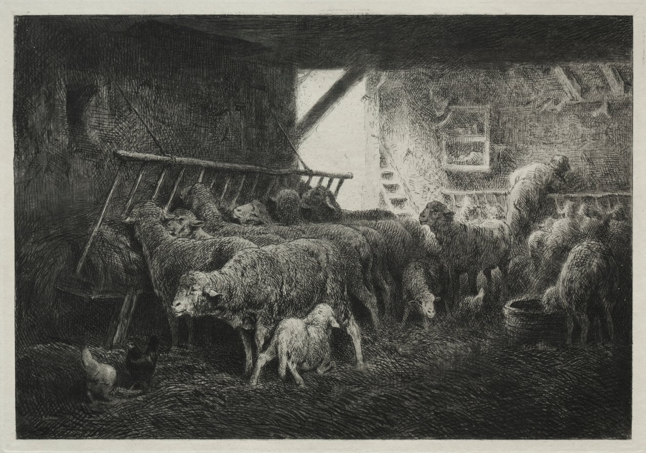 Lammasaitauksen sisätilat. tekijältä Charles Emile Jacque