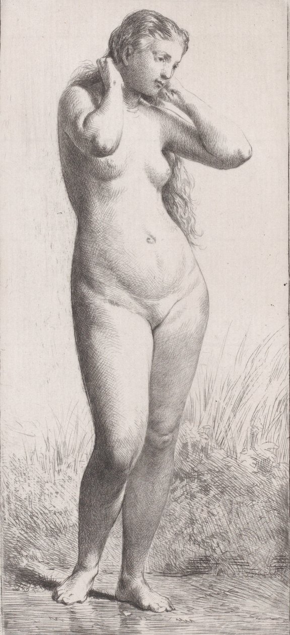 Nuori nainen kylvyssä, 1866. tekijältä Charles Emile Jacque